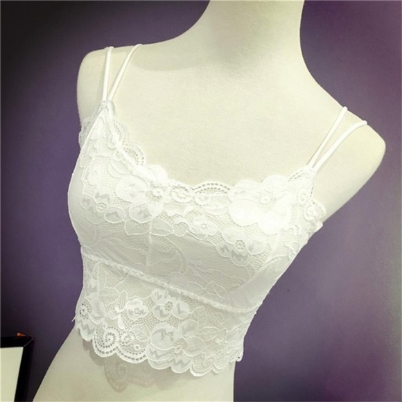 White lace padded bralette crop top S/M - Picture 4 of 8